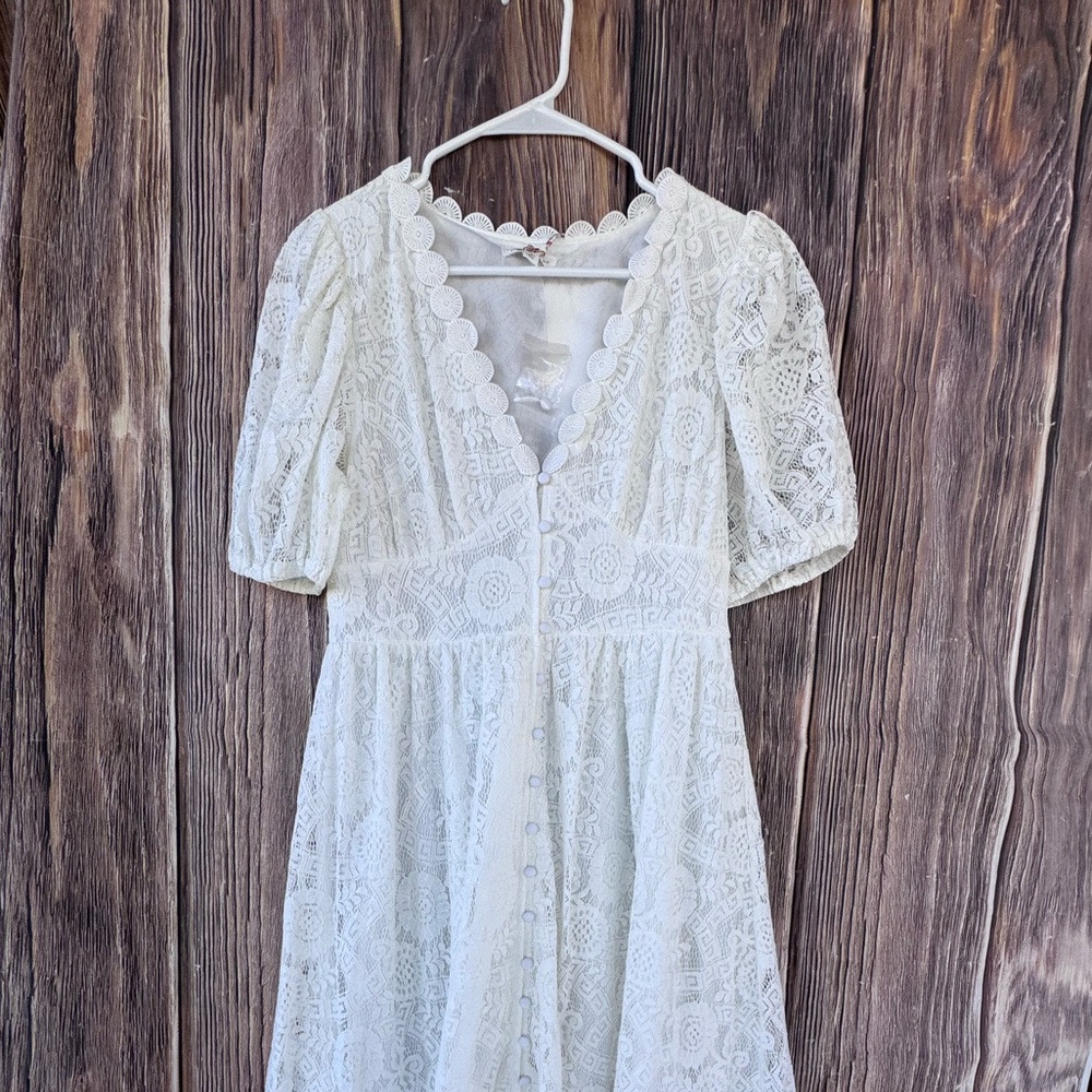 Blu Pepper White Lace Maxi Dress Short Sleeve NWT Women’s Size L Bohemian - Picture 14 of 16